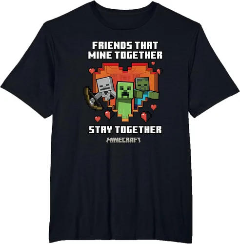 Miniatura 34 de Minecraft Camiseta de San Valentín Friends That Mine Together Mobs, Negro