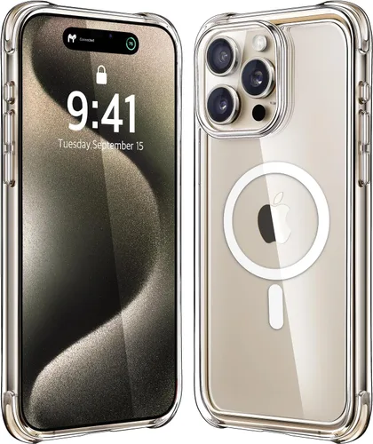 Miniatura 10 de Mkeke Funda magnética diseñada para iPhone 15 transparente, compatible con Magsafe, [no amarilla] [protección contra caídas de grado militar] fundas