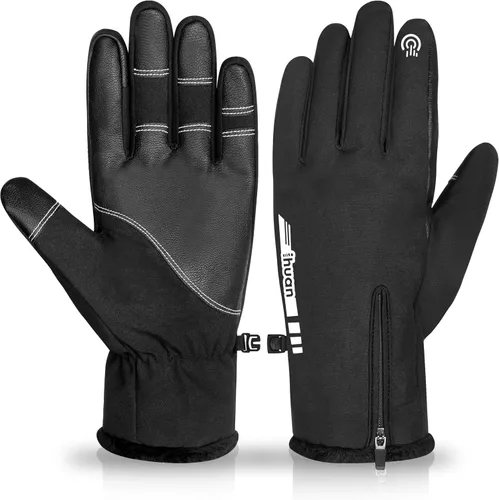 ihuan Guantes de invierno impermeables a prueba de viento para hombre y mujer, guantes cálidos para clima frío, dedos con pantalla táctil,