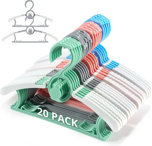Miniatura 11 de Paquete de 60 perchas para niños, extensibles y apilables, perchas de mezcla de colores para niños pequeños, niños y adolescentes, perchas