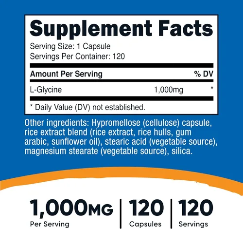 Miniatura 2 de Nutricost L-Glicina 1000 mg, 120 cápsulas, vegetariana, sin OMG y sin gluten