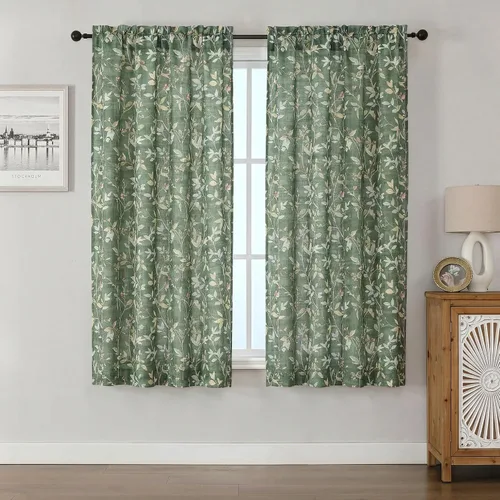 Miniatura 25 de Chyhomenyc Cortinas de mezcla de lino de 63 pulgadas de largo, 2 paneles de cortina con estampado floral filtrante de luz para sala de estar