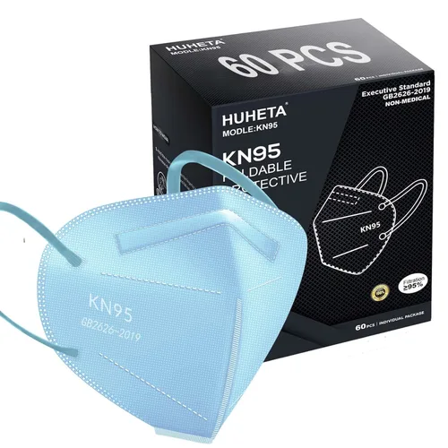 Miniatura 10 de HUHETA Mascarilla KN95, paquete de 30 unidades envueltas individualmente, mascarilla de seguridad de 5 capas transpirable y cómoda, eficiencia