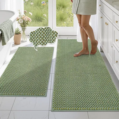 Miniatura 15 de BSICPRO Juego de alfombras de baño 2 piezas - Tapetes de baño de chenilla antideslizantes - Gruesa y suave alfombra absorbente de salvia para baño