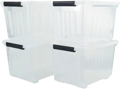 Paquete de 4 cajas de almacenamiento de 50 cuartos con ruedas, grandes bolsas de plástico transparente con tapa