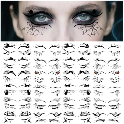 Miniatura 10 de 124 tatuajes temporales de Halloween que brillan en la oscuridad para niños, calcomanías de tatuaje falsas luminosas impermeables para fiesta