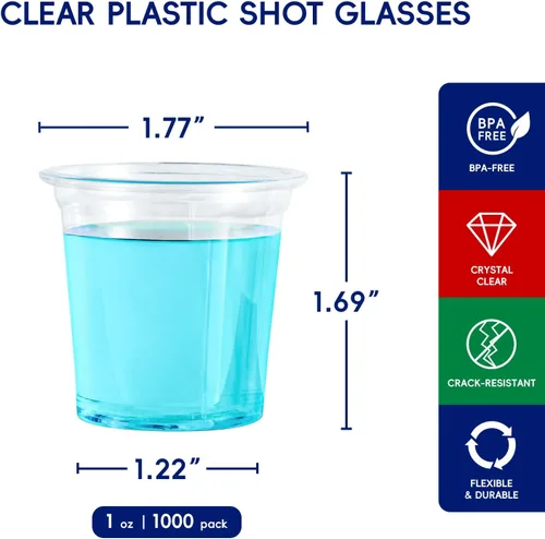 Miniatura 2 de JOLLY CHEF Paquete de 1000 vasos de chupito de plástico, vasos de gelatina desechables transparentes de 1 onza, reutilizables, perfectos