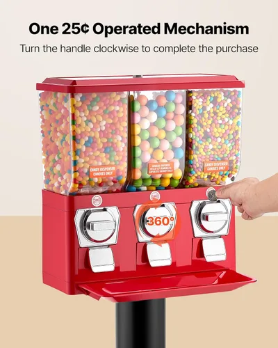 Miniatura 5 de VEVOR Máquina expendedora de dulces, máquina expendedora de dulces de triple compartimento con soporte, máquinas expendedoras de chicles y caramelos