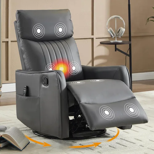 Miniatura 10 de Silla Reclinable Giratoria Manual con Balancín para Adultos, Sillón Reclinable Acolchado con Masaje y Calor, Silla Reclinable para Sala de Estar