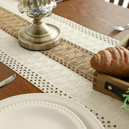 Miniatura 8 de Simple&Opulence - Camino de mesa de macramé estilo bohemio - 12 x 60 pulgadas, camino de mesa de algodón estilo granja con bordes trenzados