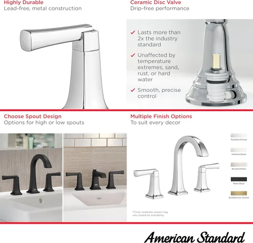 Miniatura 4 de American Standard Townsend 7353801.243, grifo de baño de 2 manijas generalizado de 8 pulgadas, 1.2 GPM, negro mate Mate negro