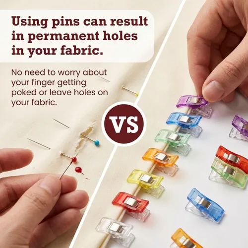 Miniatura 5 de Performore Magik Clips, paquete de 100 clips de costura multicolor para acolchar y manualidades, ideales para costura precisa, sujeción de tela
