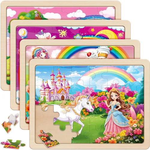 Miniatura 11 de SYNARRY Rompecabezas de madera de animales grandes para niños, caja de regalo 4 en 1 (12.2 x 9.4 pulgadas), certificado FSC, rompecabezas para niños