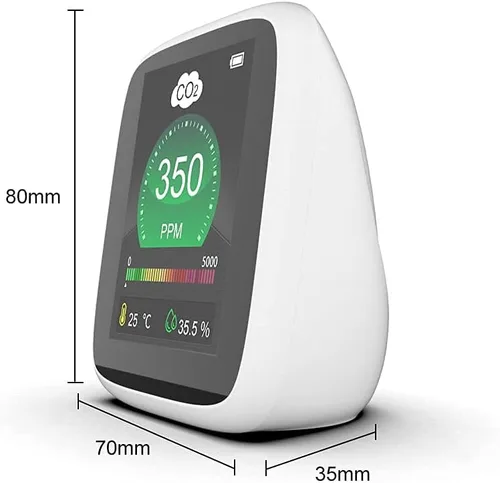 Miniatura 6 de Monitor de calidad de aire de CO2, medidor de contaminación y ventilación, sensor que prueba y detecta niveles de CO2 PPM, temperatura y humedad