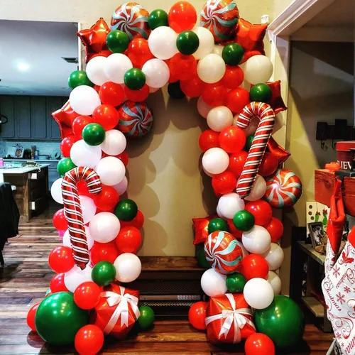 Miniatura 4 de Kit de arco de guirnalda de globos de Navidad con globos de caramelo rojo y blanco de Navidad, caja de regalo, globos de estrella roja