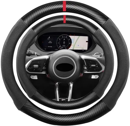 Miniatura 57 de Funda de volante de ante con fibra de carbono de K LAKEY, compatible con Porsche 718 Boxster Cayman 911 Panamera Macan Cayenne de 15 pulgadas, cuero