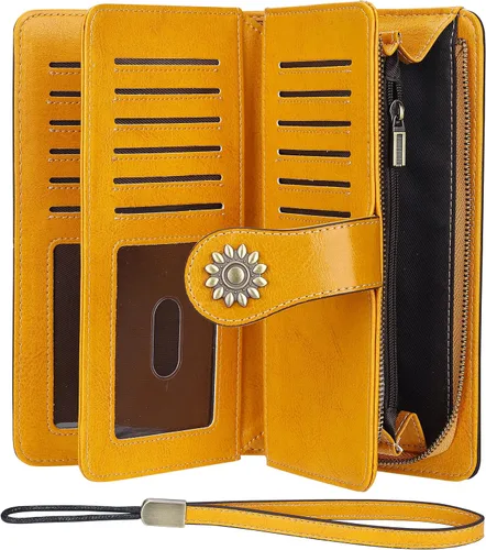 Miniatura 3 de Lavemi - Cartera de piel con bloqueo RFID para mujer, de gran capacidad, para llevarla a la muñeca