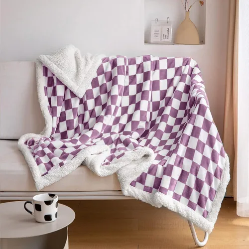 Miniatura 11 de LOMAO - Manta de sherpa de forro polar con patrón a cuadros, suave y gruesa, lujosa, cálida y acogedora para sofá, cama o sillón, para todas