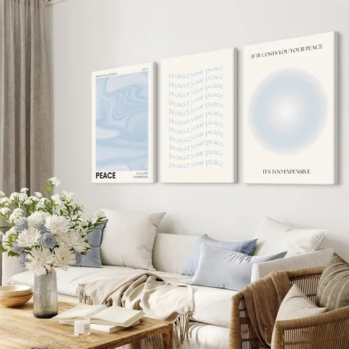 Miniatura 3 de Arte de pared de aura azul, arte retro estético, arte de pared, imágenes abstractas en colores pastel, póster espiritual con degradado de preppy