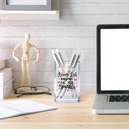 Miniatura 4 de Never Let Anyone Dull Your Sparkle - Organizador de brochas de maquillaje acrílico, almacenamiento de pinceles acrílicos para niñas, regalos