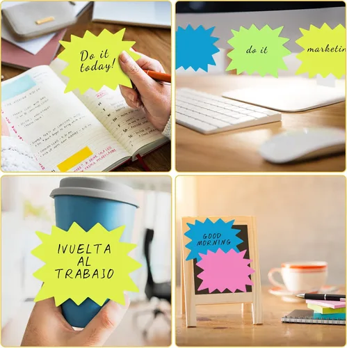 Miniatura 7 de Crtiin 1200 hojas de notas adhesivas Starburst de colores neón brillantes con forma de explosión de estrellas, publicación de regalo a granel