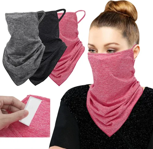 Miniatura 8 de MoKo Scarf Mask Bandana with Ear Loops 3 Pack, Neck Gaiter Balaclava with Filter Pocket UV Protection Mask