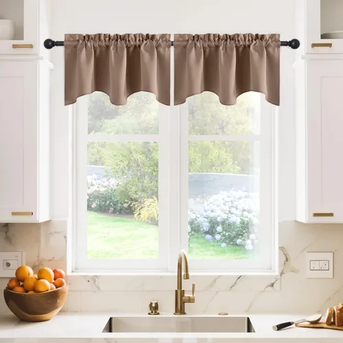 Miniatura 12 de NICETOWN Cenefa de ventana para dormitorio, ahorro de energía, bolsillo para barra, cenefa festoneada corta para ventana pequeña para lavandería