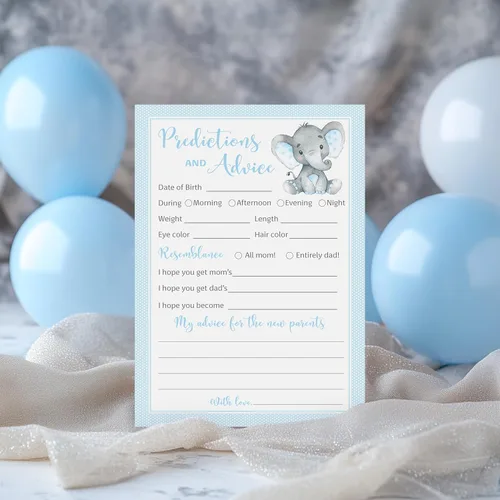 Miniatura 4 de Blue Elephant - Tarjetas de predicción y consejos – Paquete de 25 – Juegos de baby shower para niños, nuevos padres, mamá y papá futuros, mensaje