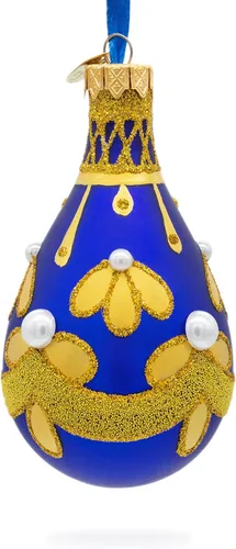 Miniatura 4 de Patrón de oro en azul Waterdrop Finial Glass Christmas Ornament