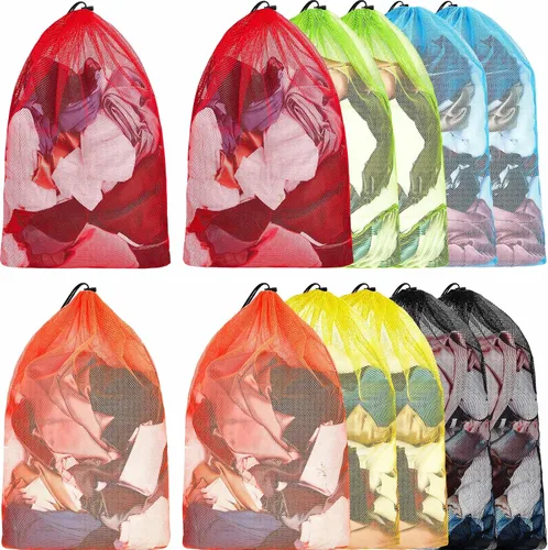 Miniatura 7 de Berlune 24 bolsas de lavandería grandes de 32 x 24 pulgadas, coloridas bolsas de malla extra grande a granel con cordón de malla resistente, lavable