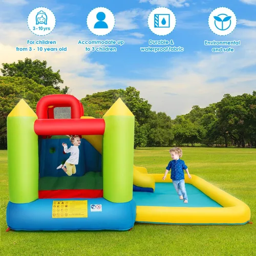 Miniatura 5 de Costzon - Casa inflable para niños, con tobogán acuático con pared de escalada, zona de salto, piscina pequeña, incluye bolsa de transporte de tela