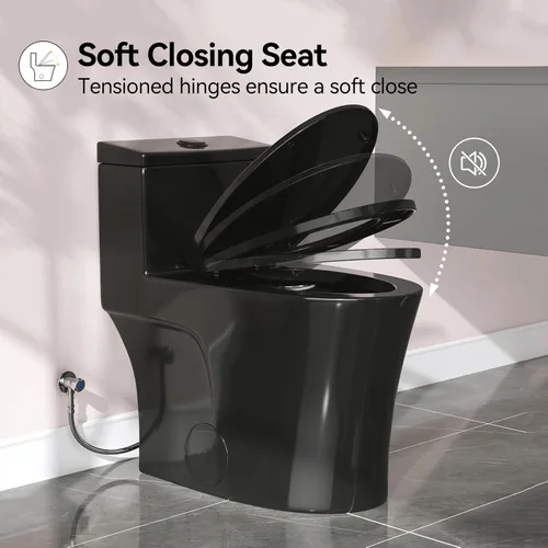 Miniatura 8 de HOROW T0338WB Inodoro Alargado de Una Pieza Negro, Inodoro Compacto Moderno con Altura de Asiento Cómoda, Altura de Silla ADA 17.3", Descarga Doble