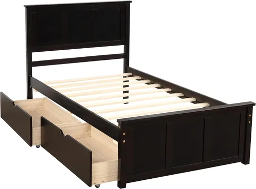 Miniatura 7 de Bellemave Cama individual con cajones, plataforma de madera con cabecero y estribo, cama capitán de madera para niños, niñas, niños, adolescentes
