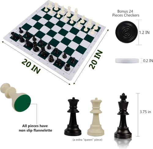 Miniatura 3 de Juegoal Juego de ajedrez y damas portátil de 20", 2 en 1 juegos de mesa de viaje para niños y adultos, juegos de ajedrez plegables enrollables
