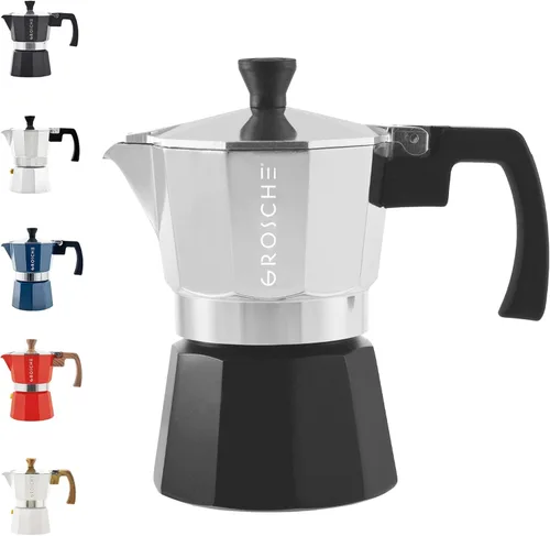 Miniatura 8 de GROSCHE Milano Cafetera Moka para Preparar Espresso en la Estufa, 9 Tazas de Café, 15.2 oz, Negro. Cafetera Cubana para Preparar Café en la Estufa