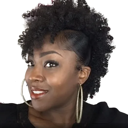 Miniatura 7 de KRSI Cola de caballo de pelo alto afro con flequillo, moño sintético rizado Mohawk Kinkys rizado cola de caballo con clip en colas de caballo