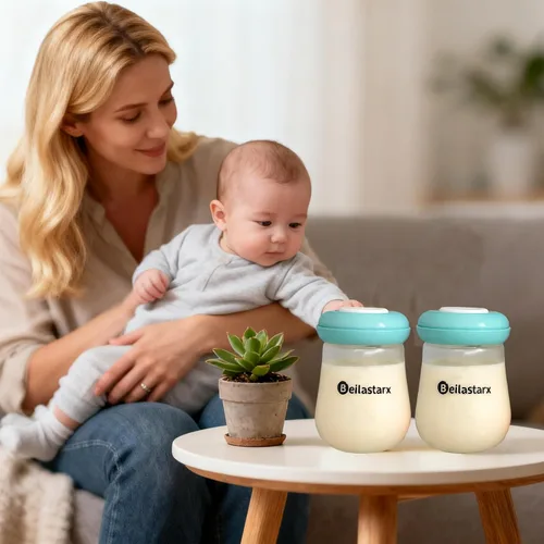 Miniatura 7 de Botellas de almacenamiento de leche materna de vidrio, almacenamiento de leche materna de cuello ancho con tapas, recipientes de almacenamiento