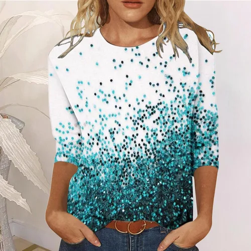 Miniatura 2 de Women's Blouses 34 Sleeve Crew Neck Funny Print Graphic Tees Shirt Casual Pullover Tops Fashion Ladies Outfits 2023