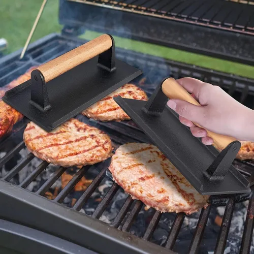 Miniatura 8 de Leonyo Smash - Prensa de hamburguesas, prensa de hamburguesas de hierro fundido, kit de accesorios de parrilla de alta resistencia para cocinar