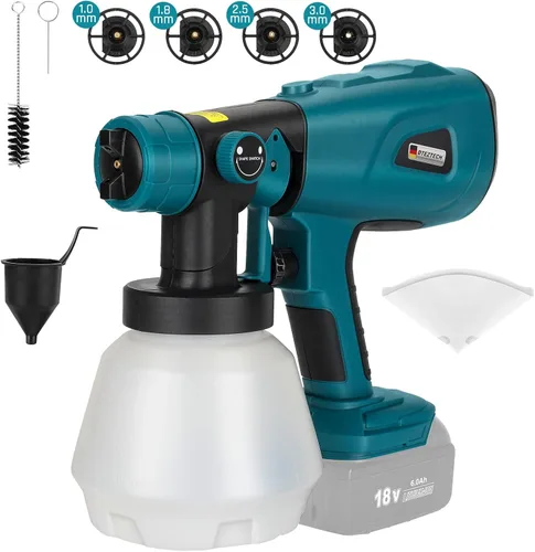 Miniatura 12 de Rociador de pintura para batería Ryobi ONE+ 18V Li-ion Ni-Cad Ni-Mh, pistola de pintura en aerosol HVLP con motor sin escobillas y boquilla