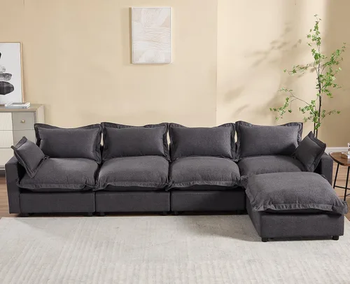 Miniatura 20 de chairus Sofá modular modular de 97 pulgadas con asiento profundo otomano movible, juego de sofá de lino con almohadas suaves en forma de L para sala