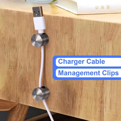 Miniatura 4 de SmallCat 2 juegos de soportes de cargador para cables, soportes de anclaje de cable ajustables negros, clips de cable de metal adhesivos