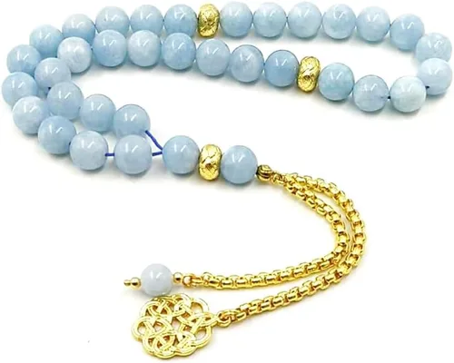 ALBASHAN Pulsera Tasbih de piedra aguamarina natural para hombre, regalo islámico especial para musulmanes 33, 45, 66, 99, cuentas de oración,
