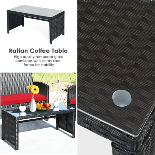 Miniatura 5 de KOTEK Juego de muebles de patio de 4 piezas, juego de conversación de mimbre de ratán al aire libre, juego de sofá y mesa de ratán al aire libre