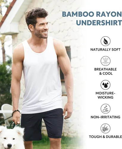 Miniatura 3 de DAVID ARCHY - Camisetas interiores de algodón y rayón de bambú con cuello redondo para hombre, de tirantes, paquete de 3 o 4