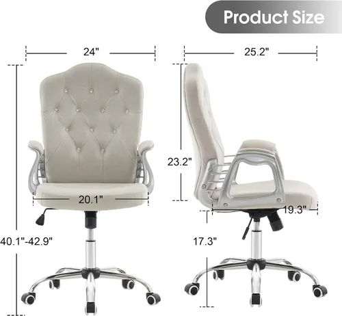 Miniatura 3 de BarberPub Silla ajustable para oficina en casa, silla de trabajo con soporte lumbar, bonita estación giratoria de uñas, ergonómica con reposabrazos