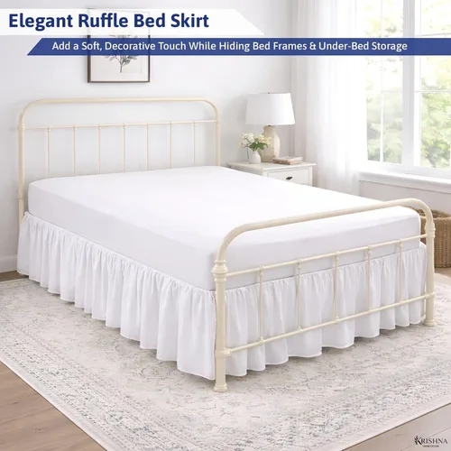 Miniatura 4 de KRISHNA Falda de cama con volantes y esquinas divididas Twin, 100% microfibra, calidad de hotel, falda de cama fruncida con caída de 14 pulgadas