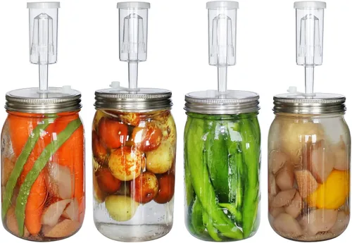 Laffeya Tapas de fermentación, tapa de tarro Mason y cerraduras de aire para fermentación (juego de 4), tapas de fermentación de frasco de boca