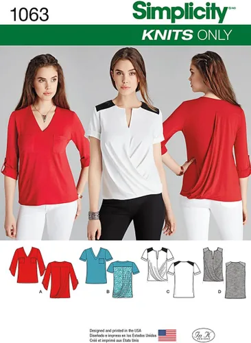 SIMPLICITY 1063 - Plantilla de costura para tops de punto, talla U5 (16-18-20-22-24)