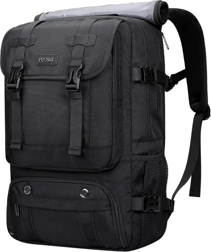 Miniatura 9 de PIJUSHI Mochila de viaje para mujeres y hombres, mochila de equipaje de mano, aprobada por vuelo, bolsa de lona convertible para laptop de 16 Negro